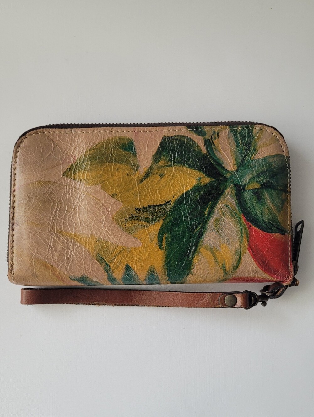 Patricia Nash Italian Leather Floral Print Zip Around Wristlet Wallet